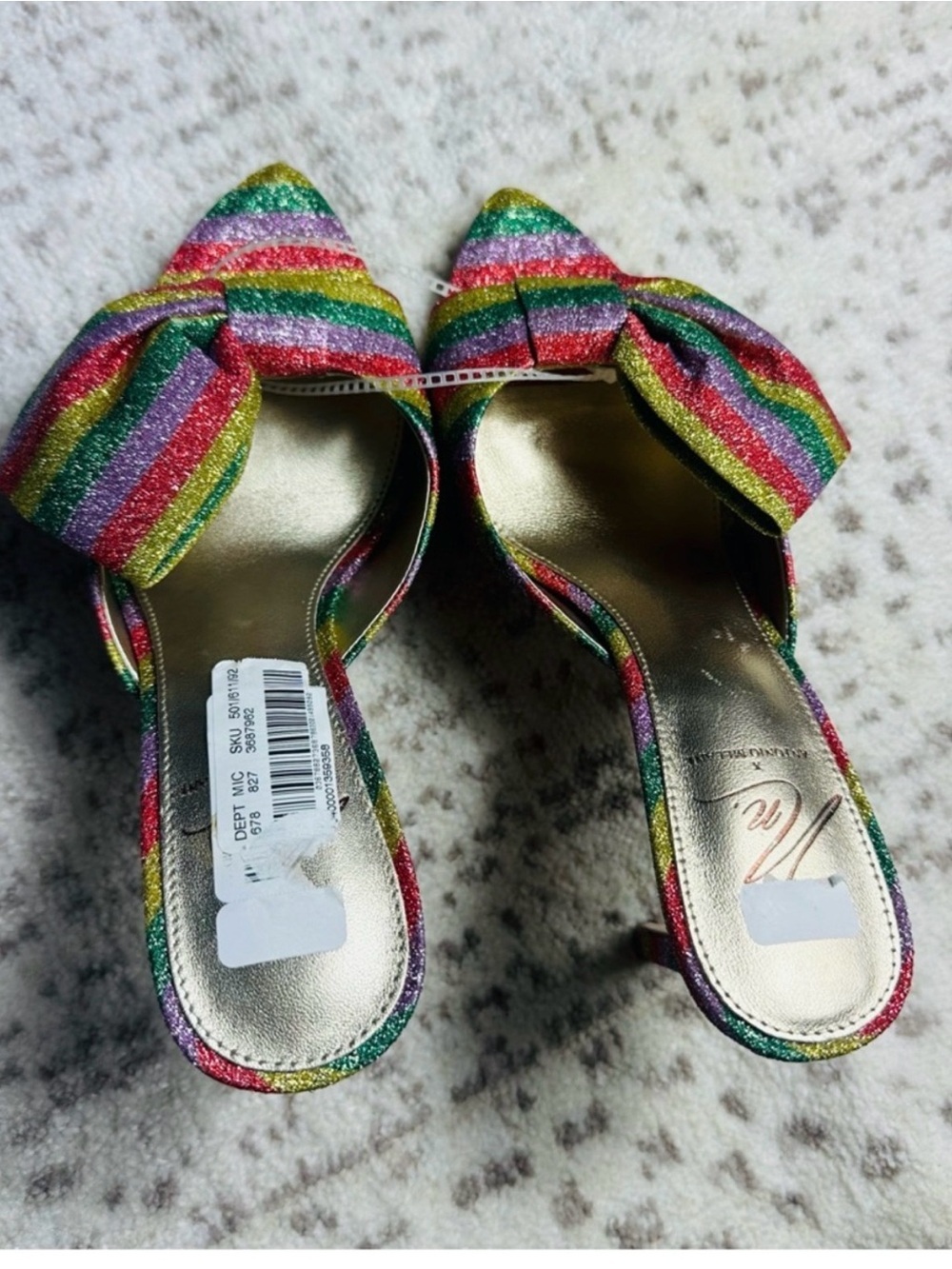 ANTONIO MELANI Rainbow Striped Bow Pointed Heels- Multicolor Glitter - Picture 6 of 14
